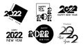 Set of flat black icons happy new year 2022, different shapes are used, and composition of numbers
