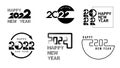 Set of flat black icons happy new year 2022, different shapes are used, and composition of numbers