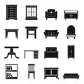 Set flat black silhouette office and house furniture Royalty Free Stock Photo