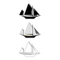 Set of Flat Boat icon. Cartoon, Outline, Silhouette Vector illus