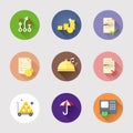 Set of flat business strategy icons, documents, umbrella icon, profit icon