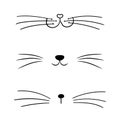 Set of flat cat heart nose. Cute cat face silhouette icon collection