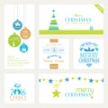 Set of flat Christmas and New Years banners on white