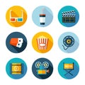 Set of flat cinema and movie icons. Royalty Free Stock Photo