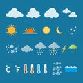 Set of flat color weather icons. Royalty Free Stock Photo