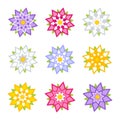 Set of flat colored abstract flowers isolated on white background. Simple design for decoration Royalty Free Stock Photo