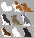 Set of flat colored cute and simple dogs sitting in side view Royalty Free Stock Photo