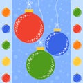 Set of flat colored isolated Christmas tree toys balls on the ropes. Simple style