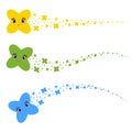 Set of flat colored isolated stars of cartoons flying across the sky. Funny cute characters for decoration