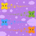 Set of flat colored isolated stars of cartoons flying across the sky. Funny cute characters for decoration