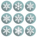 Set of flat colored simple winter snowflakes.