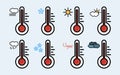 Set of flat colored weather icons in various states. Vector illustration in a flat style.