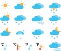 Set of flat colored weather icons. Weather forecast.