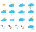 Set of flat colored weather icons. Weather forecast. Vector icons.