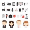 Set of flat colorful vector journalism icons. Mass Royalty Free Stock Photo