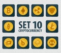 Set of 10 flat currency cryptocurrency