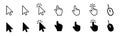 Set of flat cursor icons in hand, arrow and mouse forms. Mouse click cursor set. Arrow and hand pointer, loading, progress