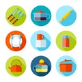 Set of flat cutlery and dishes icons. Royalty Free Stock Photo