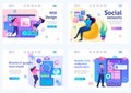 Set Flat 2D concepts concepts web design, social networks, data analysis, mobile collection. For Landing page concepts and web Royalty Free Stock Photo