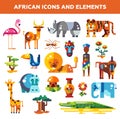 Set of flat design african icons and infographics Royalty Free Stock Photo