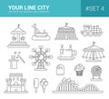 Set of flat design amusement park line icons Royalty Free Stock Photo