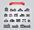 Set of flat design buildings pictograms