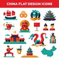 Set of flat design China travel icons Royalty Free Stock Photo
