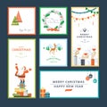 Set of flat design Christmas and New Year greeting card templates