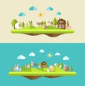 Set of flat design compositions with farm animals Royalty Free Stock Photo