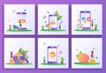 Set of flat design concept. Advertising, Digital marketing, Mobile app update, Earn point, Application Check, Saving money. Can