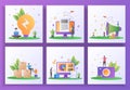 Set of flat design concept. Business solution, Breaking news, Refer a friend, Distribution, Data security, Photography. Can use