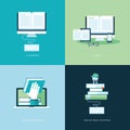 Set of flat design concept icons for online book