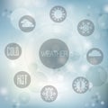 Set of flat design concept icons for weather on blue blurred background Royalty Free Stock Photo