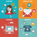 Set of flat design concept icons for web and mobile phone services and apps. Icons for faq, newsletter, support, contact