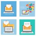 Set of flat design concept icons for web and mobile phone services and apps. Icons for mobile marketing, email marketing Royalty Free Stock Photo