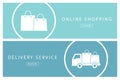 Set of flat design concepts of Online shopping and Delivery service. Banners for web design, marketing and promotion.