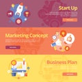 Set of flat design concepts for start up, marketing concept business plan. Royalty Free Stock Photo