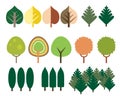 Set of flat design of coniferous and deciduous trees of differen