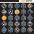 25 set Flat design, Contains such Icons rugby, bowling, football, basketball, baseball, tennis and more, Elements and objects o