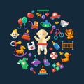 Set of flat design cute baby icons Royalty Free Stock Photo