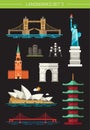 Set of flat design famous world landmarks icons