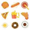 Set of flat design fast food icons.