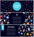 Set of flat design flyers with space icons and Royalty Free Stock Photo