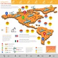 set of flat design of gas fields and gas rig infographics gas production on the Americas and Mexico