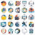 Set of flat design icons for business, pay per click, creative process, searching, web analysis, time is money, on line shopping. Royalty Free Stock Photo