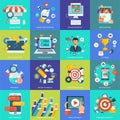 Set of flat design icons for business, pay per click, creative process, searching, web analysis, time is money Royalty Free Stock Photo