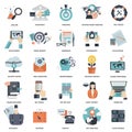 Set of flat design icons for business, pay per click, creative process, searching, web analysis, work-flow, on line shopping Royalty Free Stock Photo