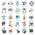 Set of flat design icons for business, pay per click, creative process, searching, web analysis, work-flow, on line shopping