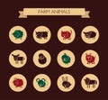 Set of flat design icons with farm animals Royalty Free Stock Photo