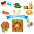 Set of flat design icons for Oktoberfest isolated on white .